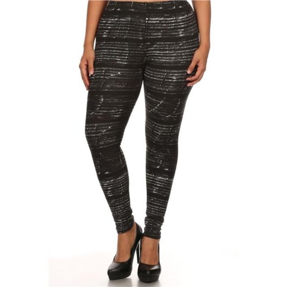 (Plus) Curvy Black and White Tie Dye Print Peach Skin Leggings - Picture 2 of 5